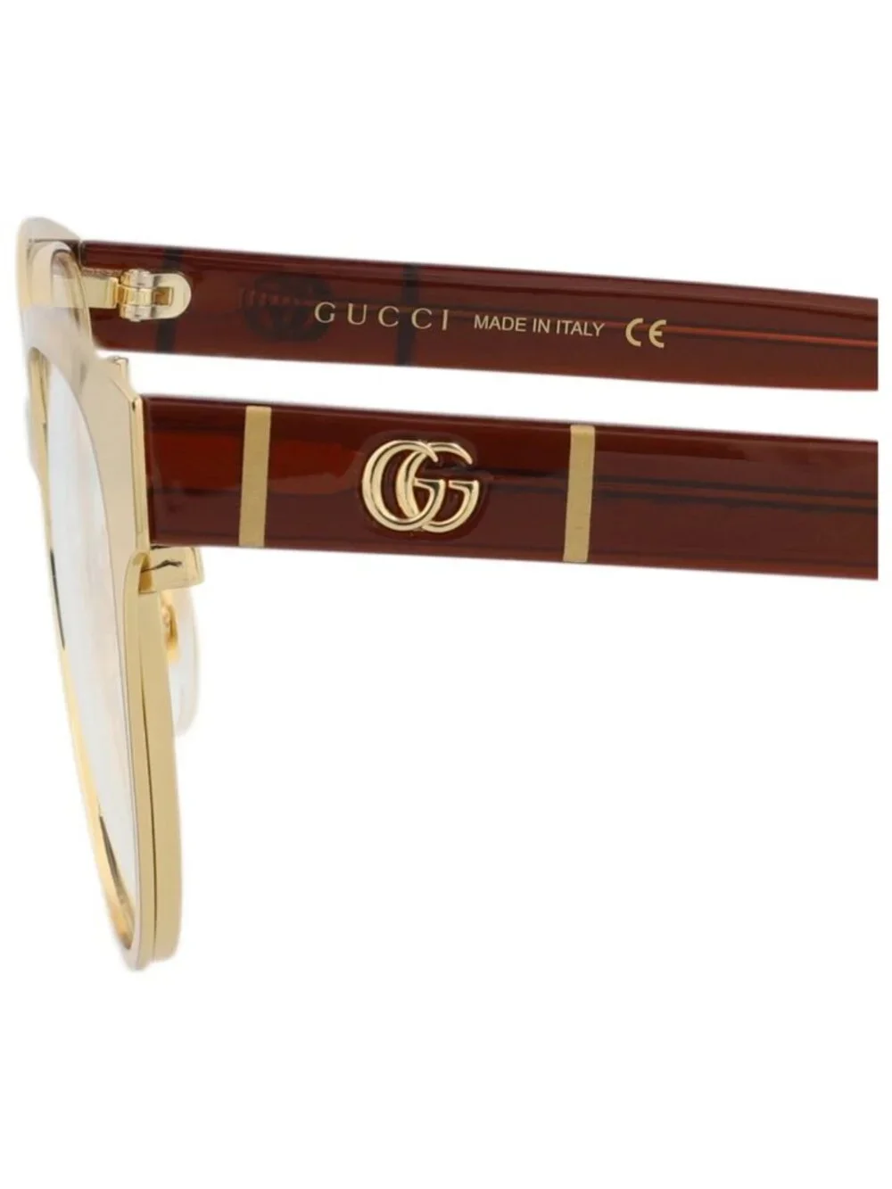 New Gucci Women's Eyeglasses Cat Eye Metal Frame Gold Red Transparent